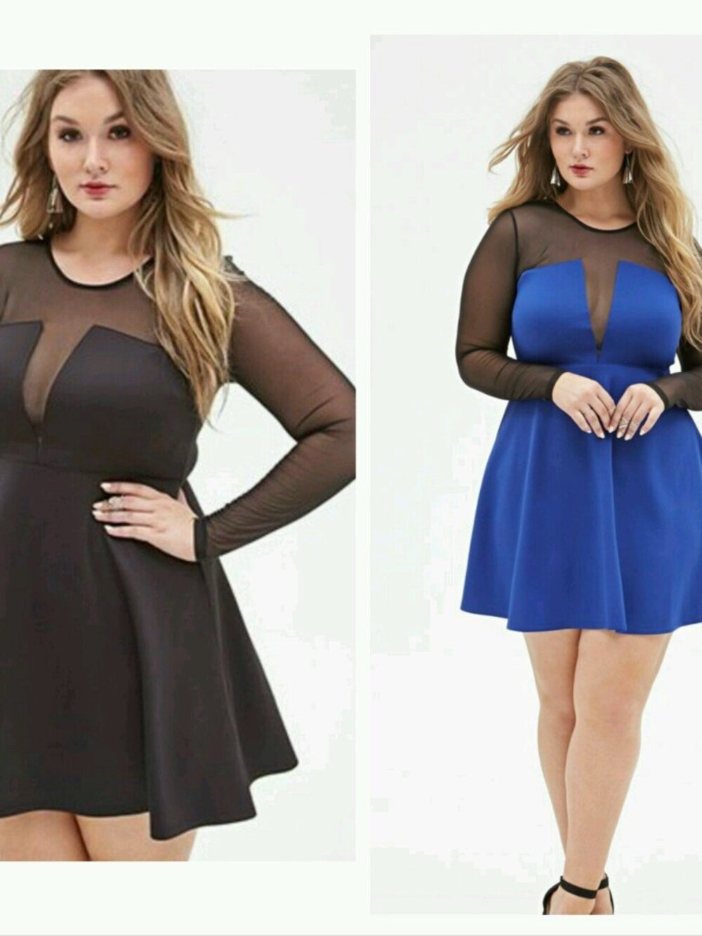 FOREVER 21+ PLUS SIZES Black/Blue Mesh-Paneled Fit & Flare Skater Dress XL1X